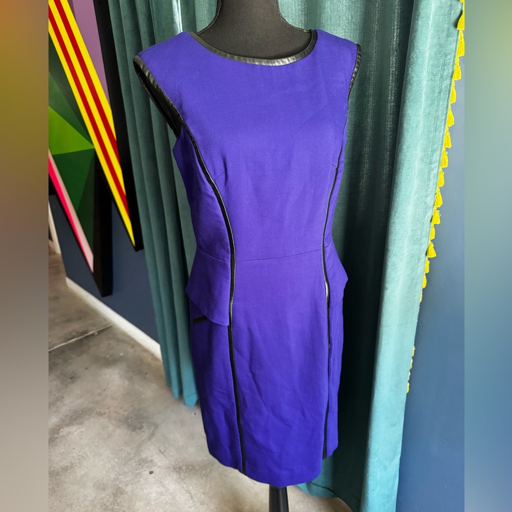 Milly Vibrant Purple Fitted Dress with leather trim - Picture 3 of 7